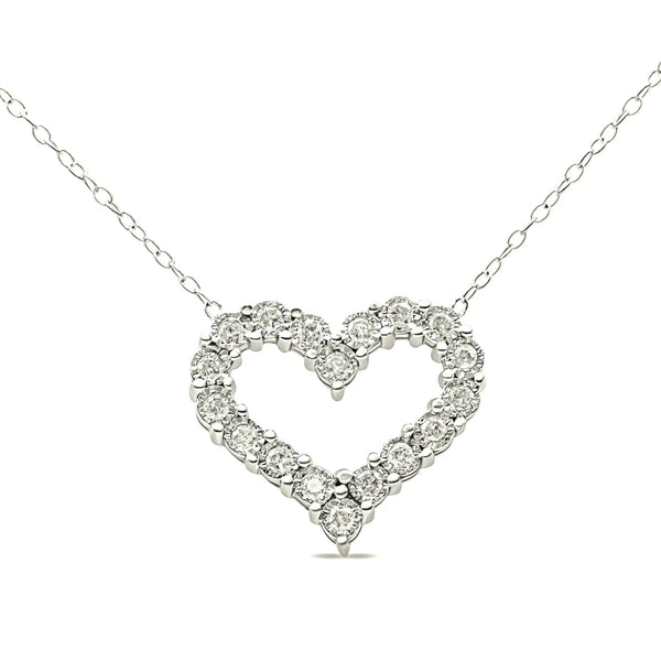 .925 Sterling Silver 1/2 Cttw Diamond Open Heart 18" Pendant Necklace (I-J Color, I2-I3 Clarity)