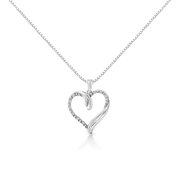 .925 Sterling Silver 1/10 Cttw Prong-Set Round Cut Diamond Open Heart 18" Pendent Necklace (I-J Color, I2-I3 Clarity)