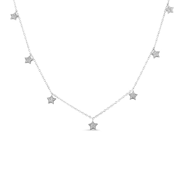 .925 Sterling Silver 1/3 Cttw Diamond Multi-Star Dangle Droplet Charm Pendant 18" Necklace (I1-I2 Clarity, H-I Color)