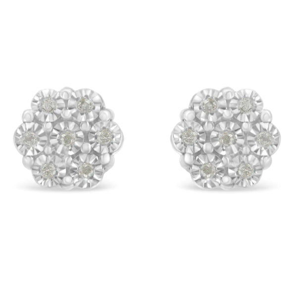 .925 Sterling Silver 1/10 Cttw Round-Cut Diamond Miracle-Set Floral Cluster Button Stud Earrings (I-J Color, I2-I3 Clarity)