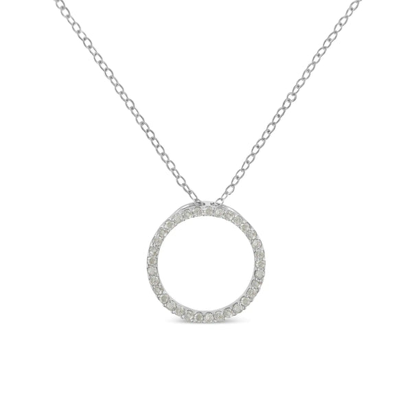 .925 Sterling Silver 1/3 Cttw Round-Cut Diamond Open Circle Halo 18" Pendant Necklace (I-J Color, I2-I3 Clarity)