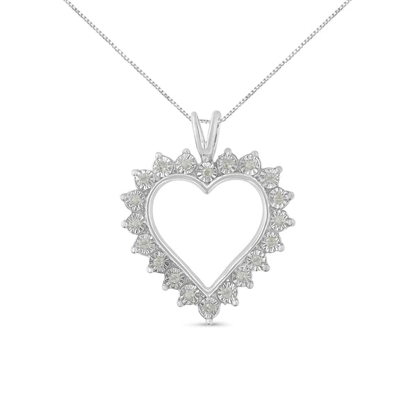 .925 Sterling Silver 1/10 cttw 3-Prong Diamond Open Heart Pendant Necklace (I-J Color, I3 Clarity) - 18”