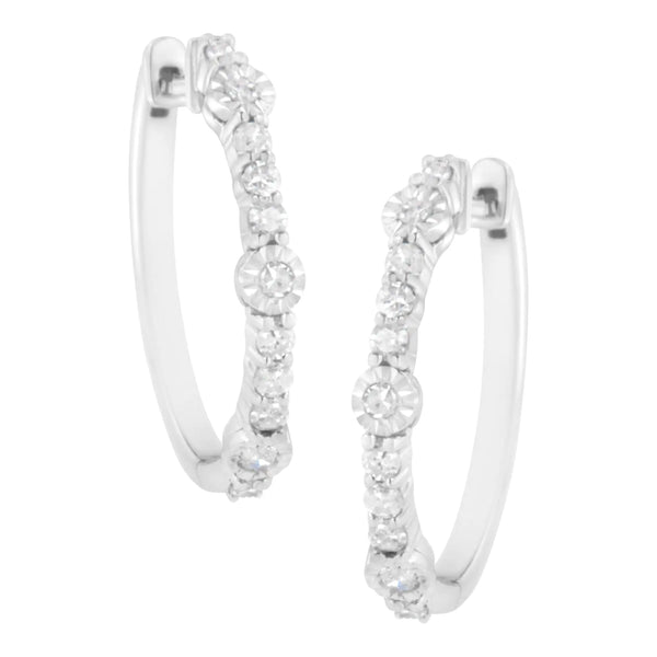 .925 Sterling Silver 1/4 cttw Alternating Prong and Miracle Set Round-cut Diamond Hoop Earring (I-J Color, I2-I3 Clarity)