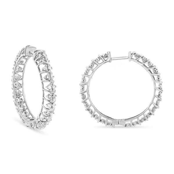 .925 Sterling Silver 1/2 Cttw Diamond Wire Cage Style Hoop Earring (I-J Color, I2-I3 Clarity)