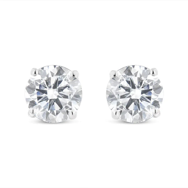 .925 Sterling Silver 1.00 Cttw Round Brilliant-Cut Diamond Classic 4-Prong Stud Earrings with Screw Backs (J-K Color, I2-I3 Clarity)