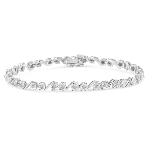 .925 Sterling Silver 1/10 Cttw Round Diamond "S" Link Miracle Plate Tennis Bracelet (I-J Color, I3 Clarity) - 7-1/4"