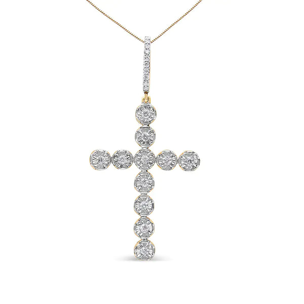 10K Yellow Gold 5/8 Cttw Miracle Set Round Diamond Circle Link Cross Pendant Necklace for Men (H-I Color, SI1-SI2 Clarity) - NO CHAIN INCLUDED