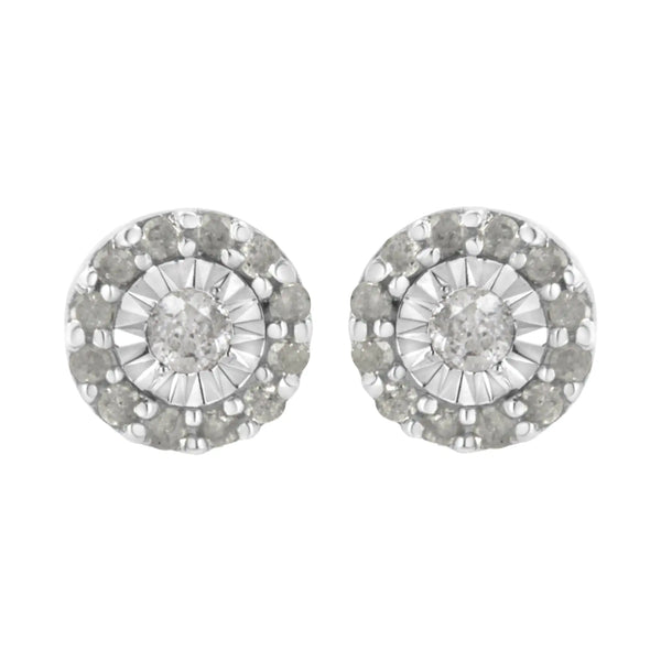 .925 Sterling Silver 1/2 cttw Miracle-Set Round Diamond Halo Stud Earrings (I-J Clarity, I3 Color)