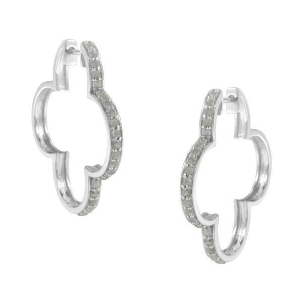 .925 Sterling Silver 1.0 cttw Diamond 4 Leaf Clover Shape Hoop Earrings(I-J Color, I3 Clarity)