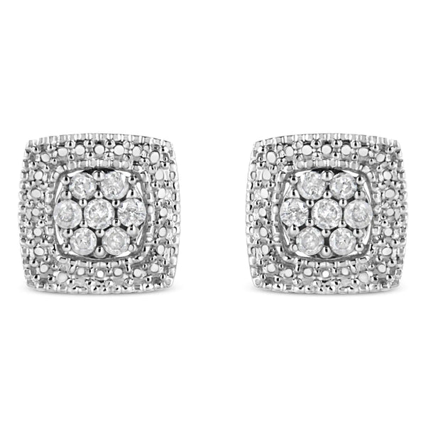 .925 Sterling Silver 1/2 Cttw Diamond Miligrain Square Shape Stud Earrings (I-J Color, I2-I3 Clarity)