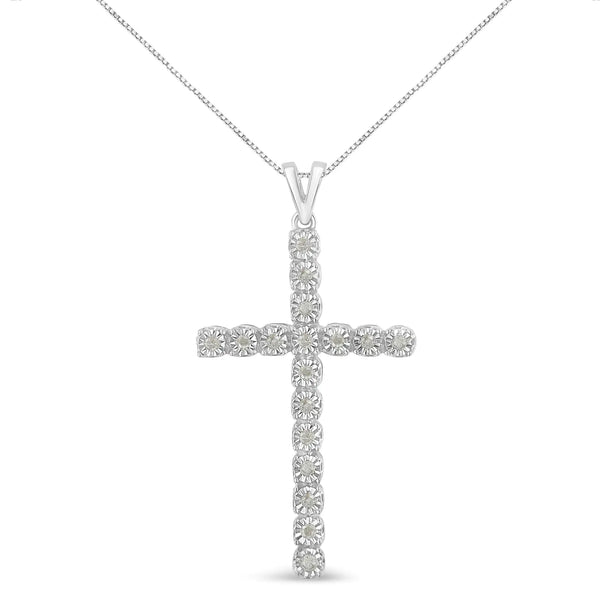 .925 Sterling Silver 1/4 Cttw Diamond Miracle Set Cross Unisex Pendant Necklace 18" (I-J Color, I3 Clarity)