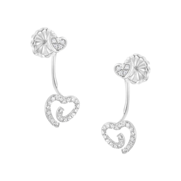 .925 Sterling Silver 1/4 Cttw Diamond Swirl Heart Front/Back Earrings (I-J Color, I2-I3 Clarity)