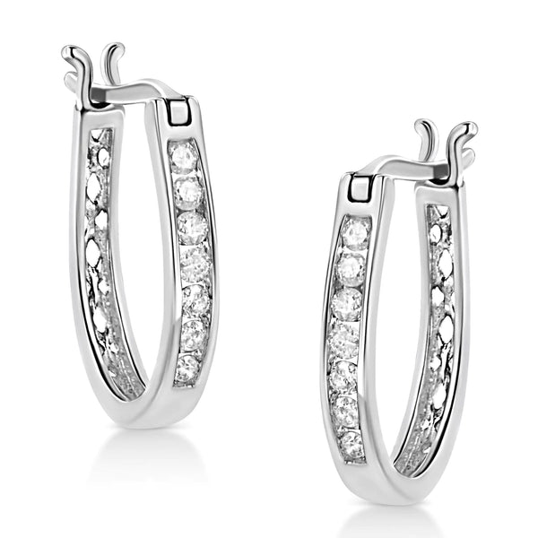 .925 Sterling Silver 1/4 Cttw Diamond Leverback 3/4" Inch Hoop Earrings (I-J Color, I2-I3 Clarity)