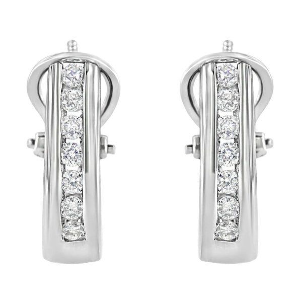 .925 Sterling Silver 1/2 cttw Channel-Set Round-Cut Diamond Omega Back Huggy Hoop Earrings (I-J Color, I1-I2 Clarity)