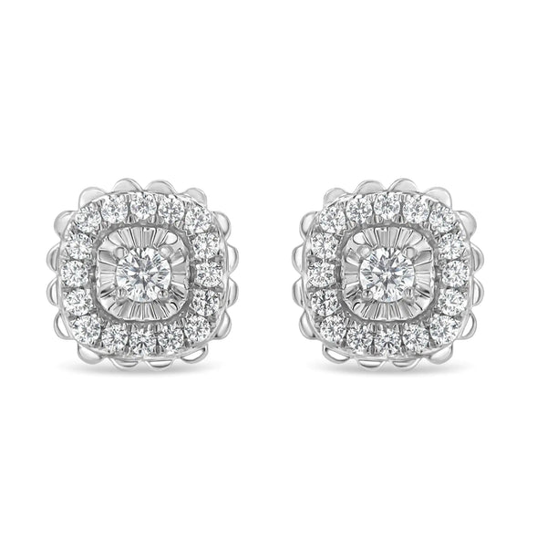 .925 Sterling Silver 1/2 Cttw Round-Cut Diamond Halo Cluster Stud Earring (I-J Color, I2-I3 Clarity)