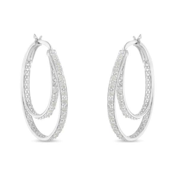 .925 Sterling Silver 1/2 cttw Miracle-Set Diamond Double Hoop with Latchback Earrings (I-J Color, I3 Clarity)