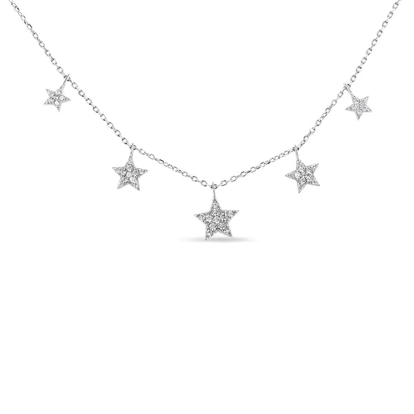 .925 Sterling Silver 1/3 Cttw Diamond Graduated Five Star 18" Necklace (I1-I2 Clarity, H-I Color)