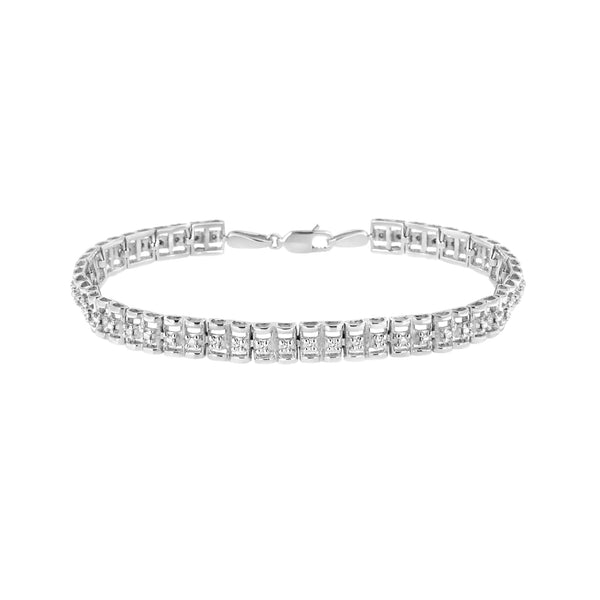 .925 Sterling Silver 1/10 Cttw Diamond Double-Link 7" Rolex Tennis Bracelet (I-J Color, I3 Clarity) - 7.25"