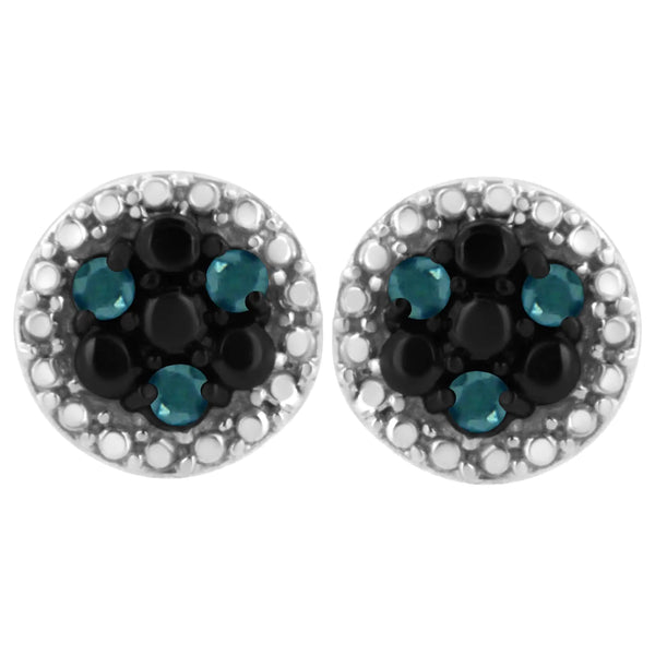 .925 Sterling Silver 1/10 Cttw Color Treated Round-Cut Diamond Stud Earrings (Blue Color, I3 Clarity)