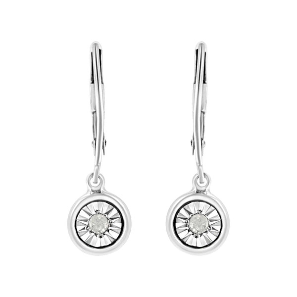 .925 Sterling Silver 1/10 Cttw Bezel-Set Round-Cut Diamond Accent Dangle Earring (I-J Color, I3 Clarity)