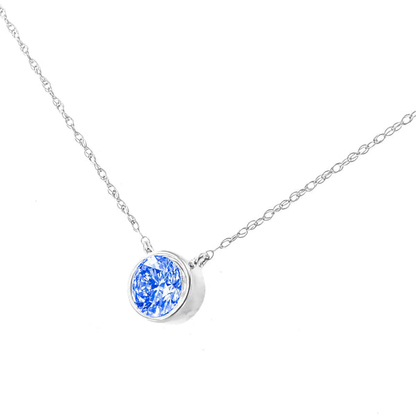 .925 Sterling Silver 1/10 Carat Blue Diamond Suspended Bezel-Set Solitaire 16"-18" Adjustable Pendant Necklace (Color Enhanced, I1-I2 Clarity)