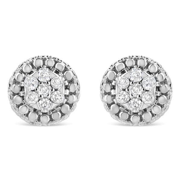 .925 Sterling Silver 1/3 Cttw 7 Stone Pave Set Diamond Beaded Stud Earrings (I-J Color, I2-I3 Clarity)