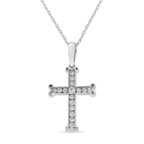 .925 Sterling Silver 1/3 Cttw Round-Cut Diamond Cross 18" Pendant Necklace with Bale (J-K Color, I2-I3 Clarity)