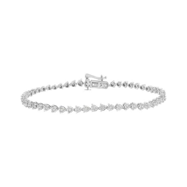 .925 Sterling Silver 1/2 cttw 3 Prong Set Diamond Martini Style Tennis Bracelet (I-J Clarity, I3 Color) - Size 7.25"