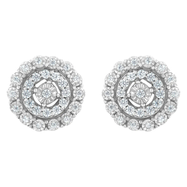 .925 Sterling Silver 1/2 cttw Miracle-Set Diamond Double Halo Stud Earring (I-J Clarity, I3 Color)