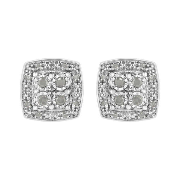 .925 Sterling Silver 1/4 cttw Round Cut Diamond Square Shape Milgrain Stud Earrings (I-J Color, I3 Clarity)