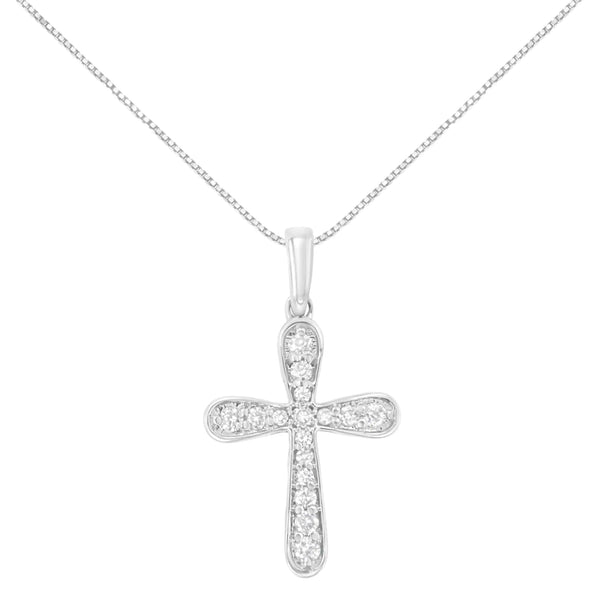 .925 Sterling Silver 1/4 Cttw Diamond Inlaid Cross 18" Pendant Necklace (I-J Color, I1-I2 Clarity)