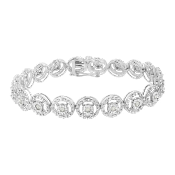 .925 Sterling Silver 1.0 Cttw Diamond Nested Circle Miracle Set Open Wheel 7" Fashion Link Bracelet (I-J Color, I3 Clarity)