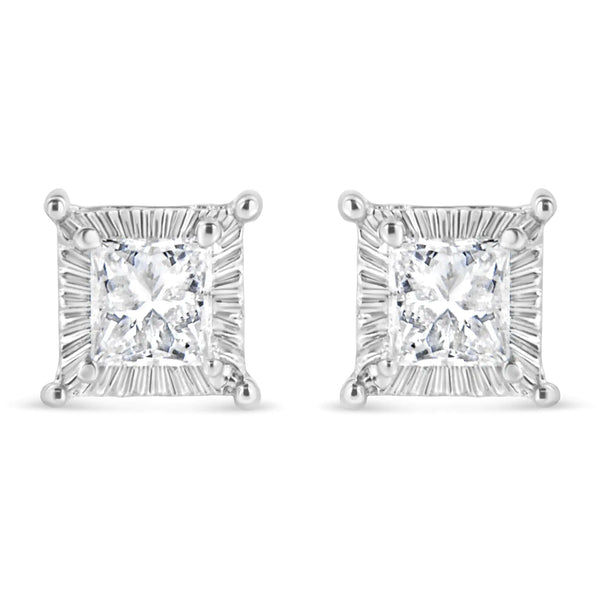 .925 Sterling Silver 1/2 Cttw Princess-cut Diamond Stud Earring (I-J Color, I2-I3 Clarity)