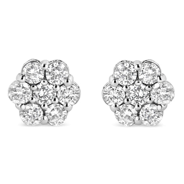 .925 Sterling Silver 1.0 Cttw Diamond Cluster 7 Stone Floral Stud Earring (I-J Color, I1-I2 Clarity)