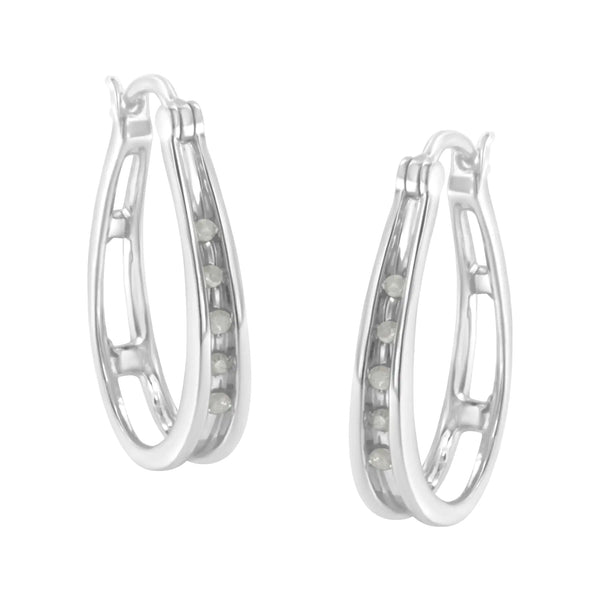 .925 Sterling Silver 1/10 Cttw Diamond Hoop Earrings (I-J Color, I3 Clarity)