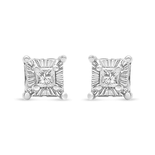 .925 Sterling Silver 1/4 Cttw Miracle Set Princess-Cut Diamond Solitaire Stud Earrings with Hidden Halo (I-J Color, SI2-I1 Clarity)