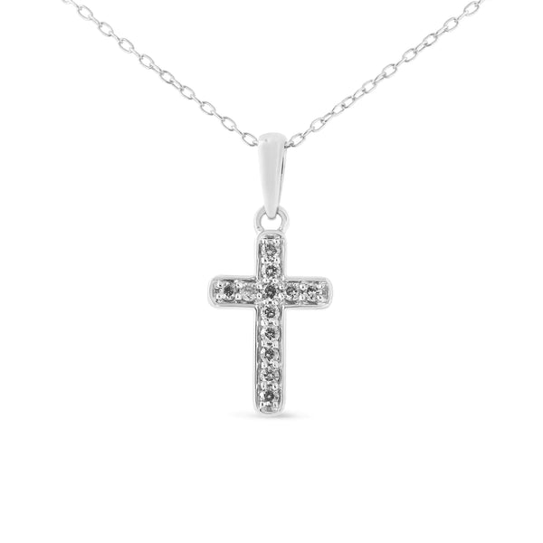 .925 Sterling Silver 1/4 Cttw Prong Set Round-Cut Diamond Cross 18" Pendant Necklace (J-K Color, I2-I3 Clarity)