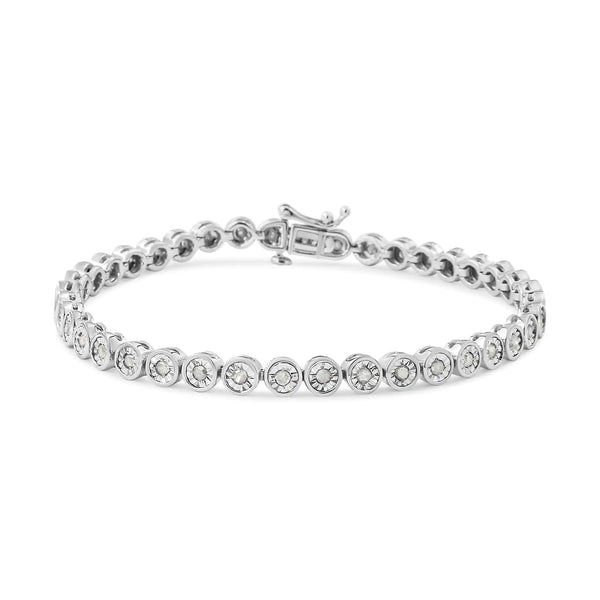 .925 Sterling Silver 1.0 Cttw Miracle Plate Set Diamond Bezel Link Design Tennis Bracelet (I-J Color, I3 Clarity)