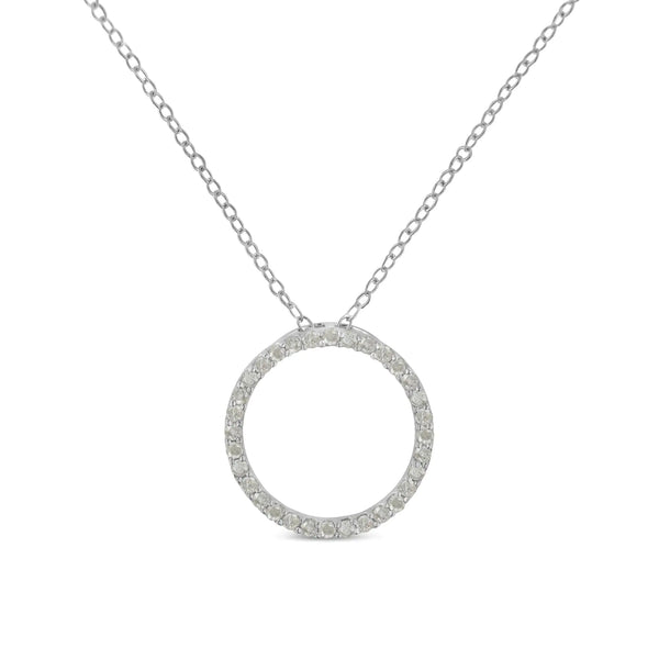 .925 Sterling Silver 1/3 Cttw Round-cut Diamond Open Circle Halo 18" Pendant Necklace (I-J Color, I2-I3 Clarity)