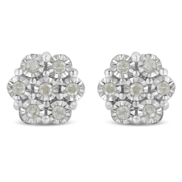 .925 Sterling Silver 1/2 Cttw Round-Cut Diamond Miracle-Set Floral Cluster Button Stud Earrings (I-J Color, I2-I3 Clarity)