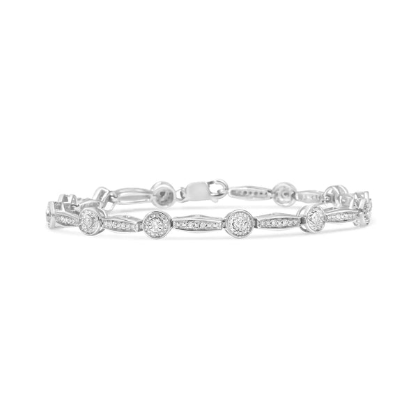 .925 Sterling Silver 1/4 Cttw Diamond Circle and Rectangle Shaped Halo Link Bracelet (I-J Color, I2-I3 Clarity) - 7.25"