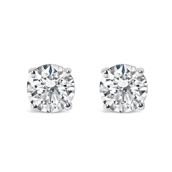 .925 Sterling Silver 1.0 Carat Round Brilliant Cut Lab Grown White Diamond 4-Prong Classic Solitaire Stud Earrings