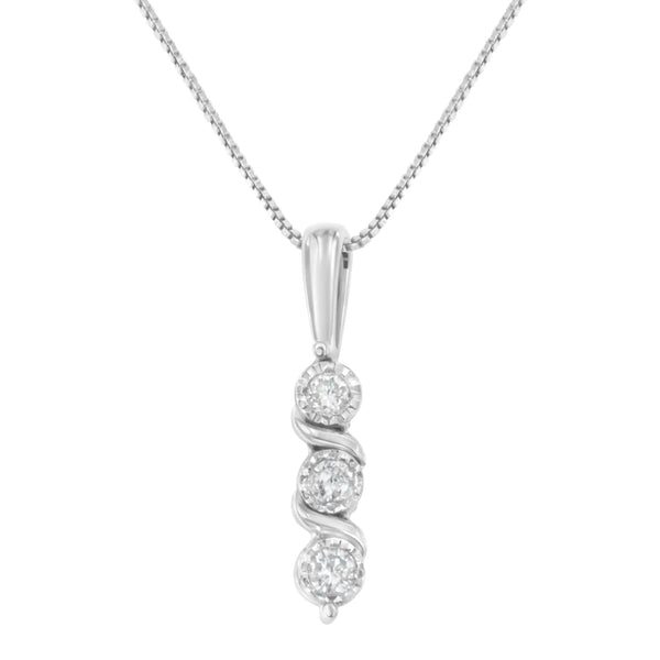 .925 Sterling Silver 1/10 cttw Miracle-Set Round Cut Diamond Three Stone Drop Pendant 18" Necklace (H-I color, I1-I2 clarity)