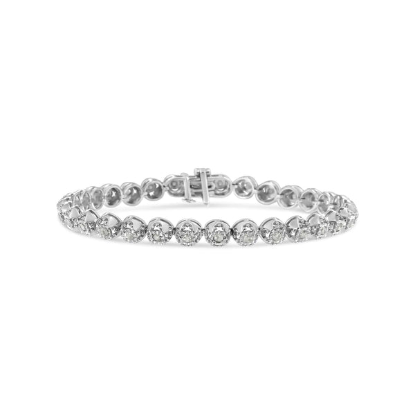 .925 Sterling Silver 1.0 Cttw Diamond Miracle-Plate Open Quatrefoil Flower Circle-Link 7" Tennis Bracelet (I-J color, I3 clarity)